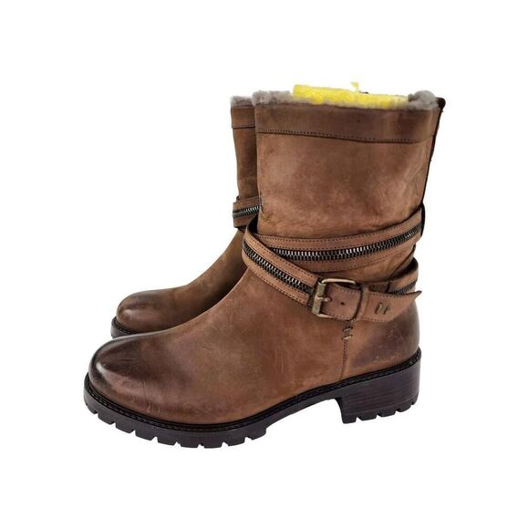 Ross & Snow Cristiana Weatherproof Boots US 10 Leather Rustic Brown Moto Boots - Picture 1 of 11